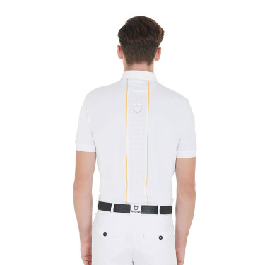 Polo da concorso Uomo Maniche Corte con Zip Equestro Bianco / giallo