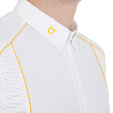 Polo da concorso Uomo Maniche Corte con Zip Equestro Bianco / giallo