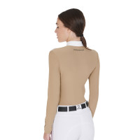 Polo de concours Femme Manches Longues en Tissu Technique et Mesh Equestro Beige Polo de concours Femme Manches Longues en Tissu Technique et Mesh Equestro Beige