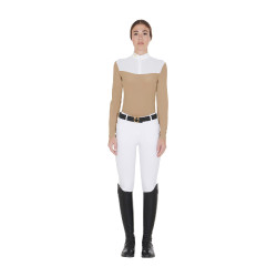 Polo de concours Femme Manches Longues en Tissu Technique et Mesh Equestro Beige