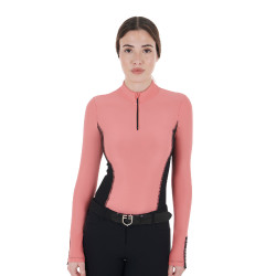 Polo Tecnico da Allenamento Donna Maniche Lunghe Equestro Corallo