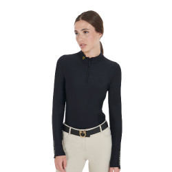 Polo Tecnico da Allenamento Donna Maniche Lunghe Equestro Nero