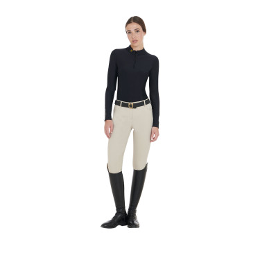 Polo Tecnico da Allenamento Donna Maniche Lunghe Equestro Nero