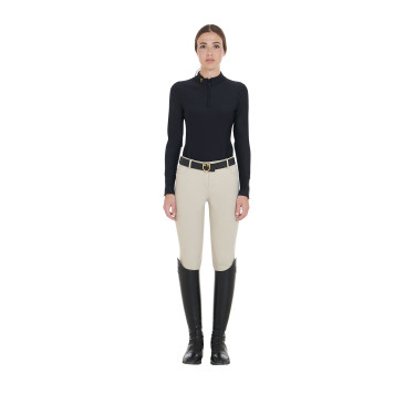Polo Tecnico da Allenamento Donna Maniche Lunghe Equestro Nero