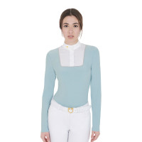 Polo da concorso Donna Maniche Lunghe con Bottoni Equestro Nebbia grigia Blu Polo da concorso Donna Maniche Lunghe con Bottoni Equestro Nebbia grigia Blu