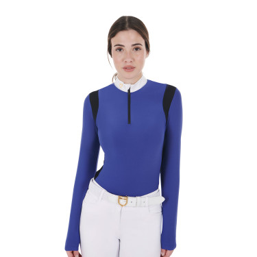 Polo da concorso Donna Maniche Lunghe in Tessuto Tecnico Equestro Blu sodalite