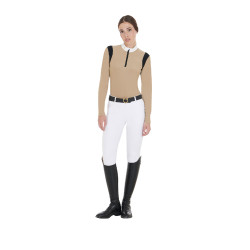 Polo de concours Femme Manches Longues en Tissu Technique Equestro Beige Polo de concours Femme Manches Longues en Tissu Technique Equestro Beige