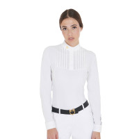 Polo da concorso Donna Maniche Lunghe con Pieghe in Cotone Equestro Bianco Polo da concorso Donna Maniche Lunghe con Pieghe in Cotone Equestro Bianco