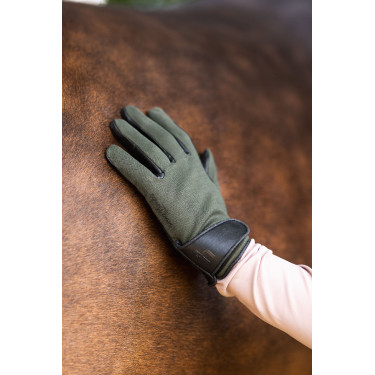 Guanti da equitazione tutte le stagioni Young Rider Perla Horze Kambada / drago verde scuro Kaki