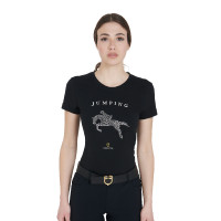 T-shirt donna slim fit salto ostacoli con strass Equestro Nero T-shirt donna slim fit salto ostacoli con strass Equestro Nero