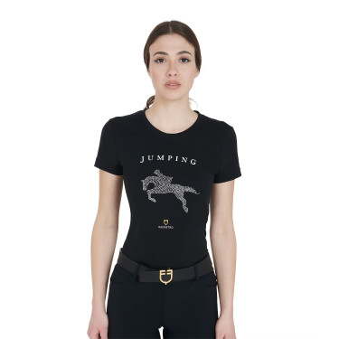 T-shirt donna slim fit salto ostacoli con strass Equestro Nero