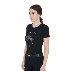 T-shirt donna slim fit salto ostacoli con strass Equestro Nero