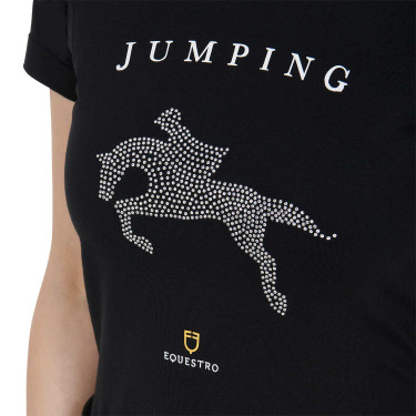 T-shirt donna slim fit salto ostacoli con strass Equestro Nero