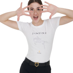 T-shirt donna slim fit salto ostacoli con strass Equestro Bianco
