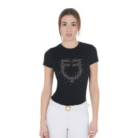 T-shirt donna slim fit rosa con strass Equestro Nero T-shirt donna slim fit rosa con strass Equestro Nero