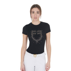 T-shirt donna slim fit rosa con strass Equestro Nero