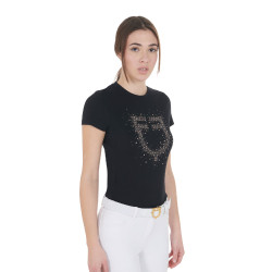 T-shirt donna slim fit rosa con strass Equestro Nero