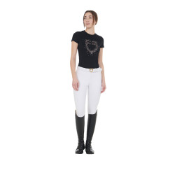 T-shirt donna slim fit rosa con strass Equestro Nero