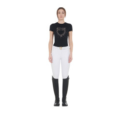 T-shirt donna slim fit rosa con strass Equestro Nero