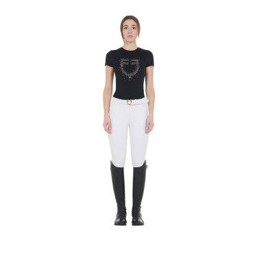 T-shirt donna slim fit rosa con strass Equestro Nero