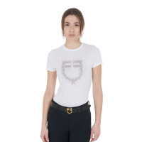 T-shirt femme slim fit rose avec strass Equestro Blanc