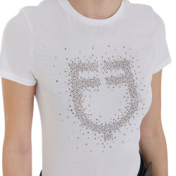T-shirt donna slim fit rosa con strass Equestro Bianco