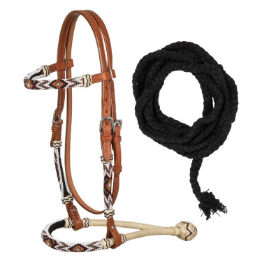 Briglia con decorazioni perlate in stile sud-occidentale e redini in cotone mecate Pool's Briglia con decorazioni perlate in stile sud-occidentale e redini in cotone mecate Pool's