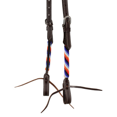 Briglia western con un orecchio e ricamo con perline Pool's Marrone