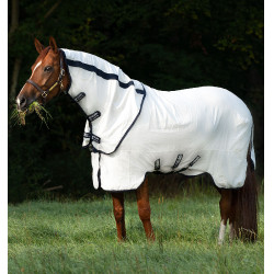 Coperta antimosche Rambo Natura Summer 0g con copricollo Horseware Bianco / blu navy