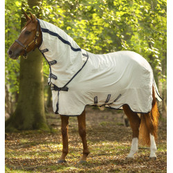 Coperta antimosche Rambo Natura Summer 0g con copricollo Horseware Bianco / blu navy