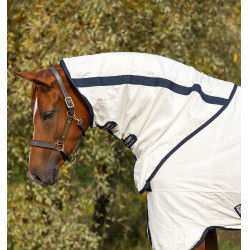 Coperta antimosche Rambo Natura Summer 0g con copricollo Horseware Bianco / blu navy