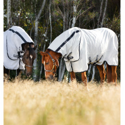 Coperta antimosche Rambo Natura Summer 0g con copricollo Horseware Bianco / blu navy