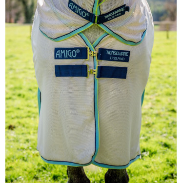 Coperta anti-mosche Horseware Amigo Bug Buster Blanco gesso / blu navy / foschia