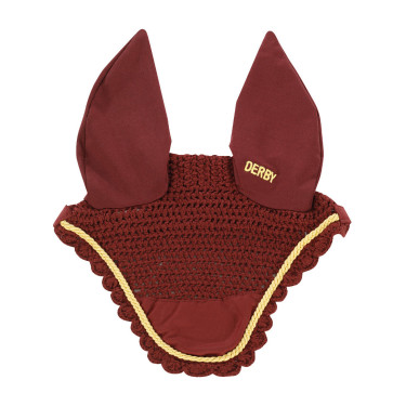 Cuffia antimosche pony Derby cotone Bordeaux / oro / bordeaux