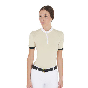Polo da concorso donna taglio slim con inserti a contrasto sulle spalle Equestro Polo da concorso donna taglio slim con inserti a contrasto sulle spalle Equestro