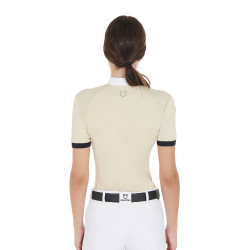 Polo da concorso donna taglio slim con inserti a contrasto sulle spalle Equestro Beige