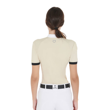 Polo da concorso donna taglio slim con inserti a contrasto sulle spalle Equestro Polo da concorso donna taglio slim con inserti a contrasto sulle spalle Equestro