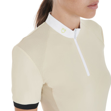 Polo da concorso donna taglio slim con inserti a contrasto sulle spalle Equestro Polo da concorso donna taglio slim con inserti a contrasto sulle spalle Equestro