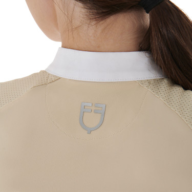 Polo da concorso donna taglio slim con inserti a contrasto sulle spalle Equestro Polo da concorso donna taglio slim con inserti a contrasto sulle spalle Equestro