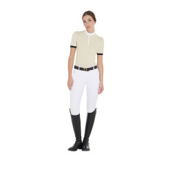 Polo da concorso donna taglio slim con inserti a contrasto sulle spalle Equestro Beige