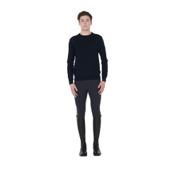 Maglione girocollo Equestro da uomo in lana merino Marina Blu marino
