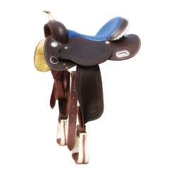 Sella Pool's 5020 con seduta in cuoio grezzo colore blu per barrel racing Sella Pool's 5020 con seduta in cuoio grezzo colore blu per barrel racing