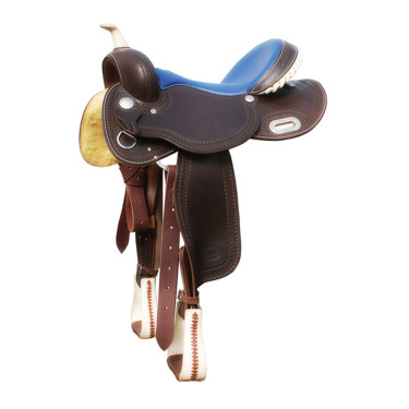 Sella Pool's 5020 con seduta in cuoio grezzo colore blu per barrel racing Sella Pool's 5020 con seduta in cuoio grezzo colore blu per barrel racing