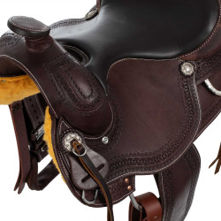 Sella western finiture in acciaio inox cuoio stampato a grana e motivo serpente 2817 Denver Olio scuro Marrone