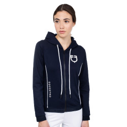 Felpa da donna con zip frontale in interlock Equestro Blazer navy / bianco Blu marino
