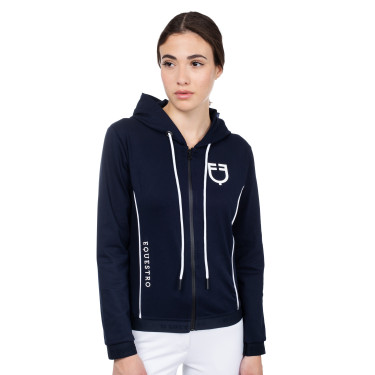 Felpa da donna con zip frontale in interlock Equestro Blazer navy / bianco Blu marino