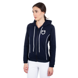 Felpa da donna con zip frontale in interlock Equestro Blazer navy / bianco Blu marino