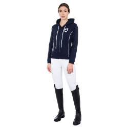 Felpa da donna con zip frontale in interlock Equestro Blazer navy / bianco Blu marino