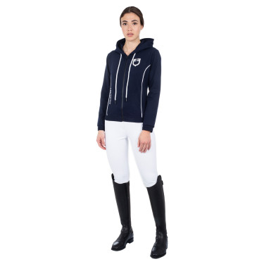 Felpa da donna con zip frontale in interlock Equestro Blazer navy / bianco Blu marino