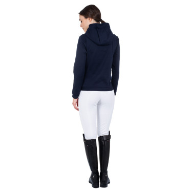 Felpa da donna con zip frontale in interlock Equestro Blazer navy / bianco Blu marino